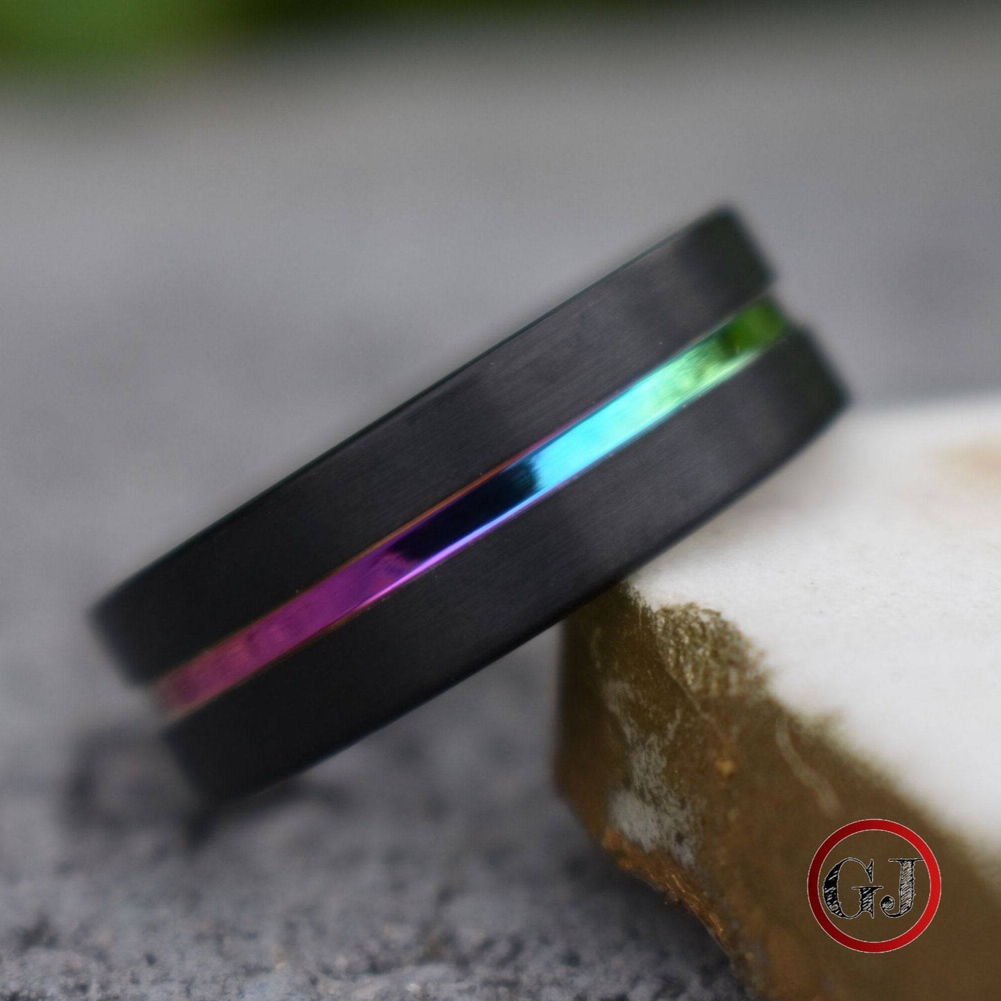 Tungsten 8mm Ring Black with Rainbow Center - Tungsten Titans