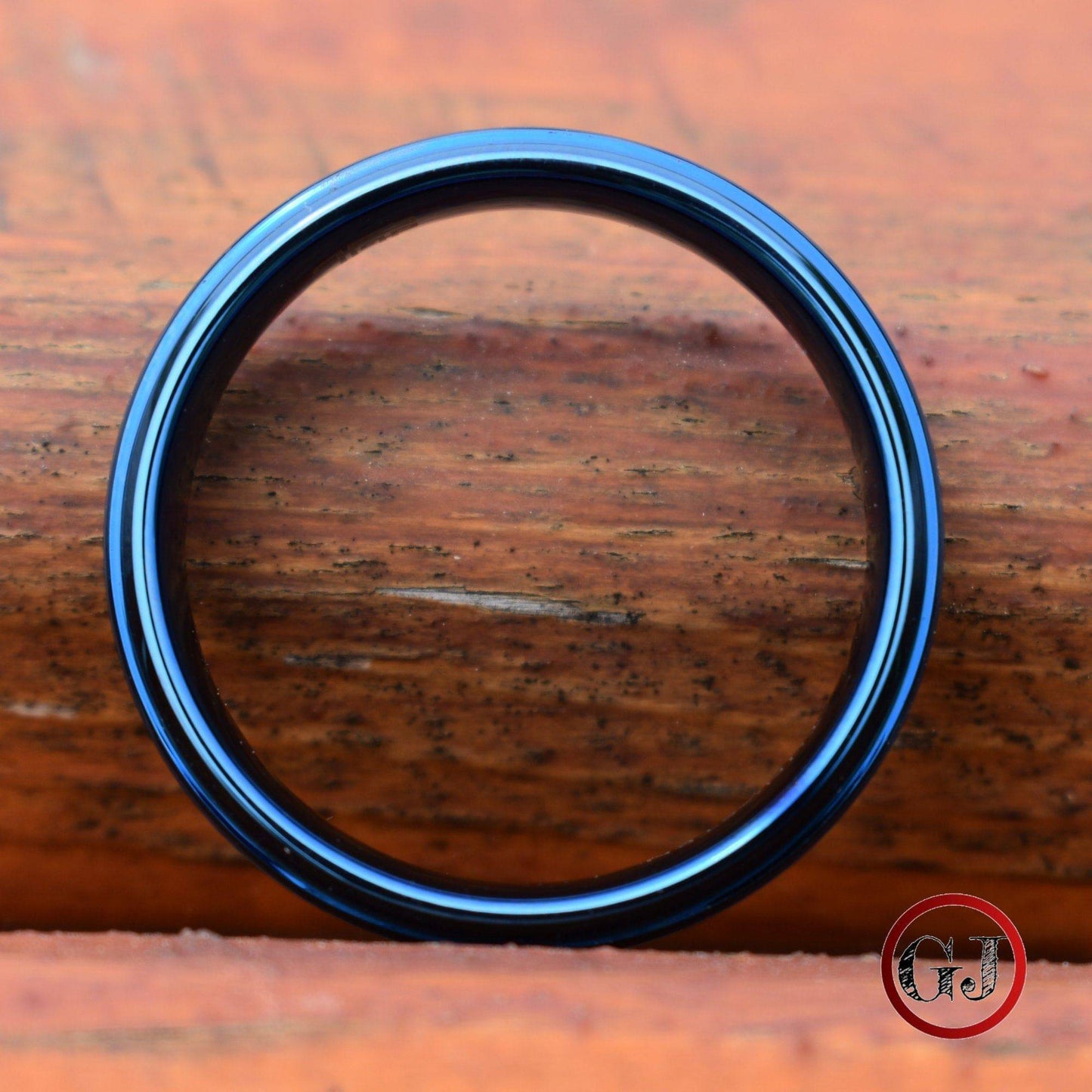 Tungsten Ring Blue 6mm Brushed Center with a Deep Stepped Edge - Tungsten Titans