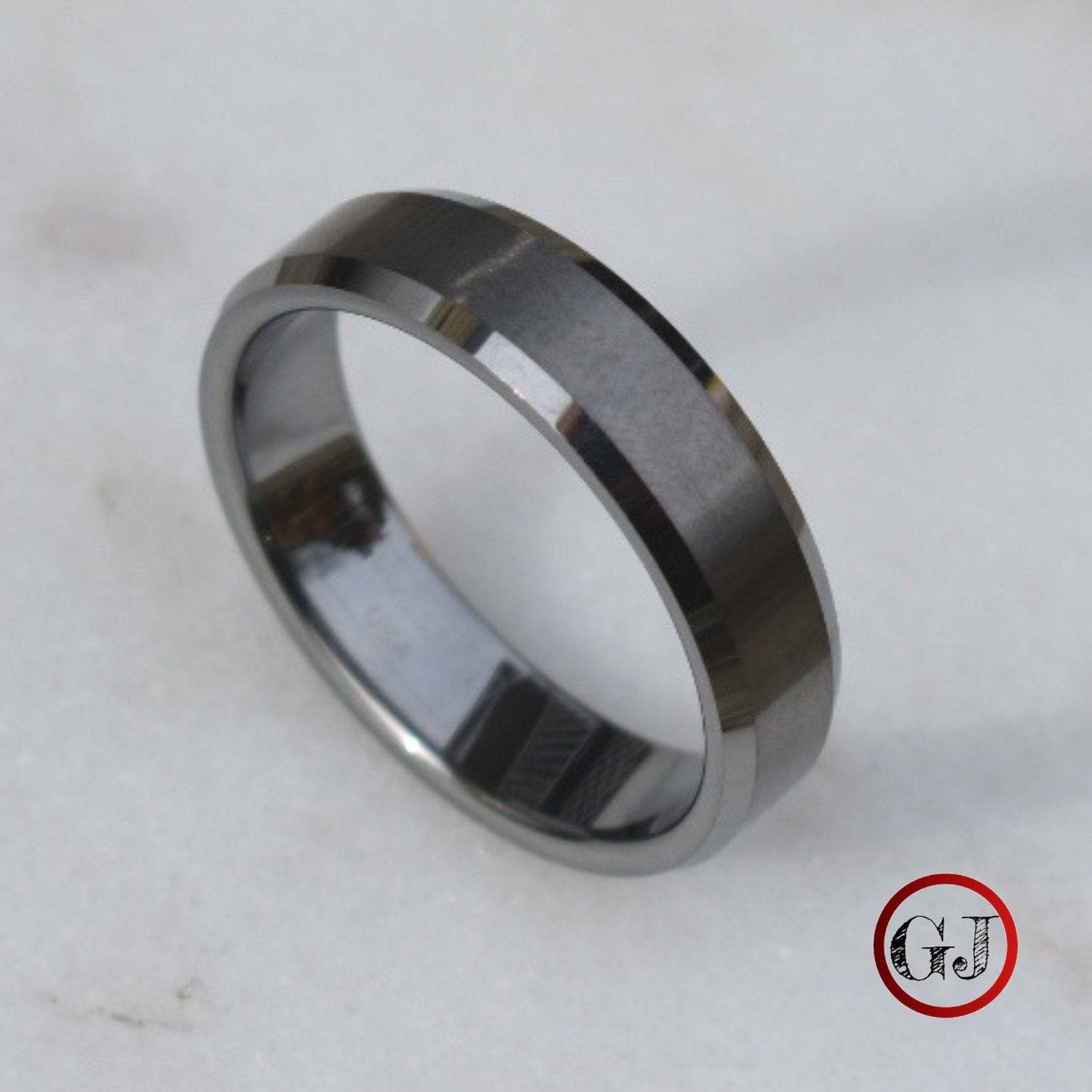 Tungsten Ring 6mm Brushed Silver with Beveled Edge - Tungsten Titans