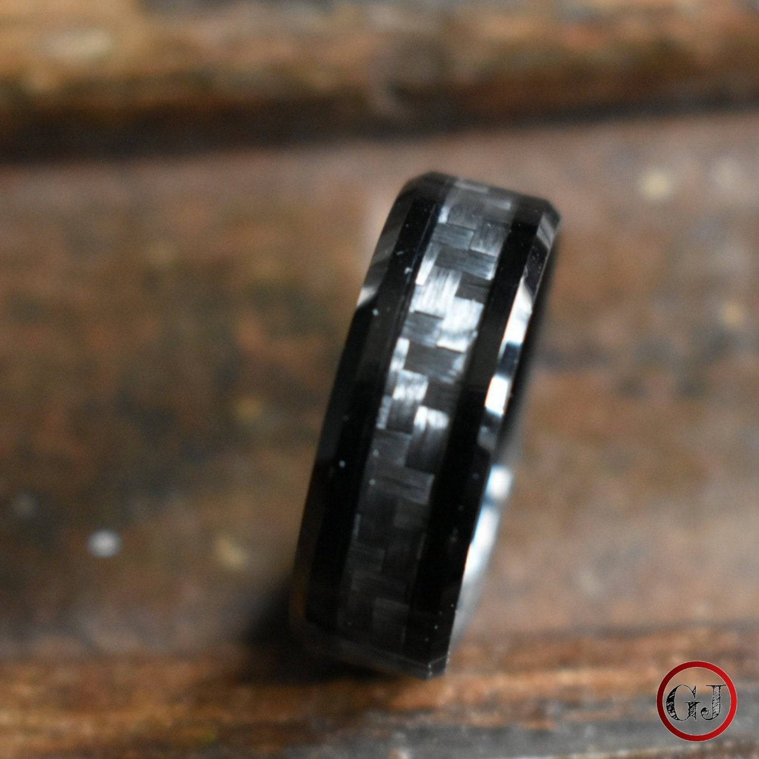 Black 8mm Tungsten Ring with Grey Carbon Centre - Tungsten Titans