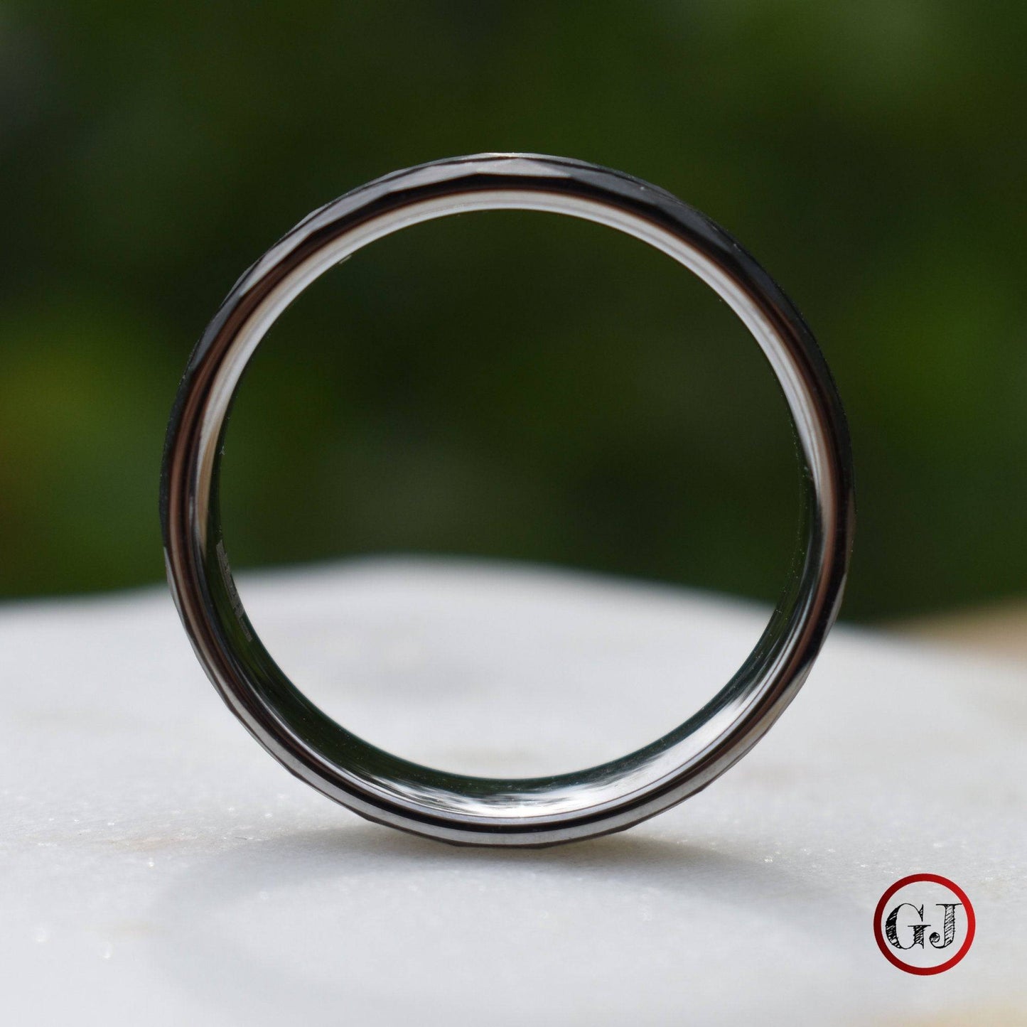 Hammered 8mm Black Tungsten Ring with Silver Accent - Tungsten Titans