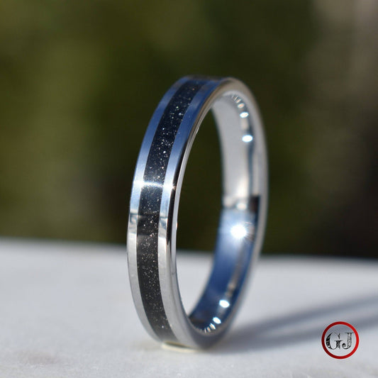 Tungsten Ring Black Druzy Quartz Wedding Band, Womens Ring, Womens Wedding Band - Tungsten Titans