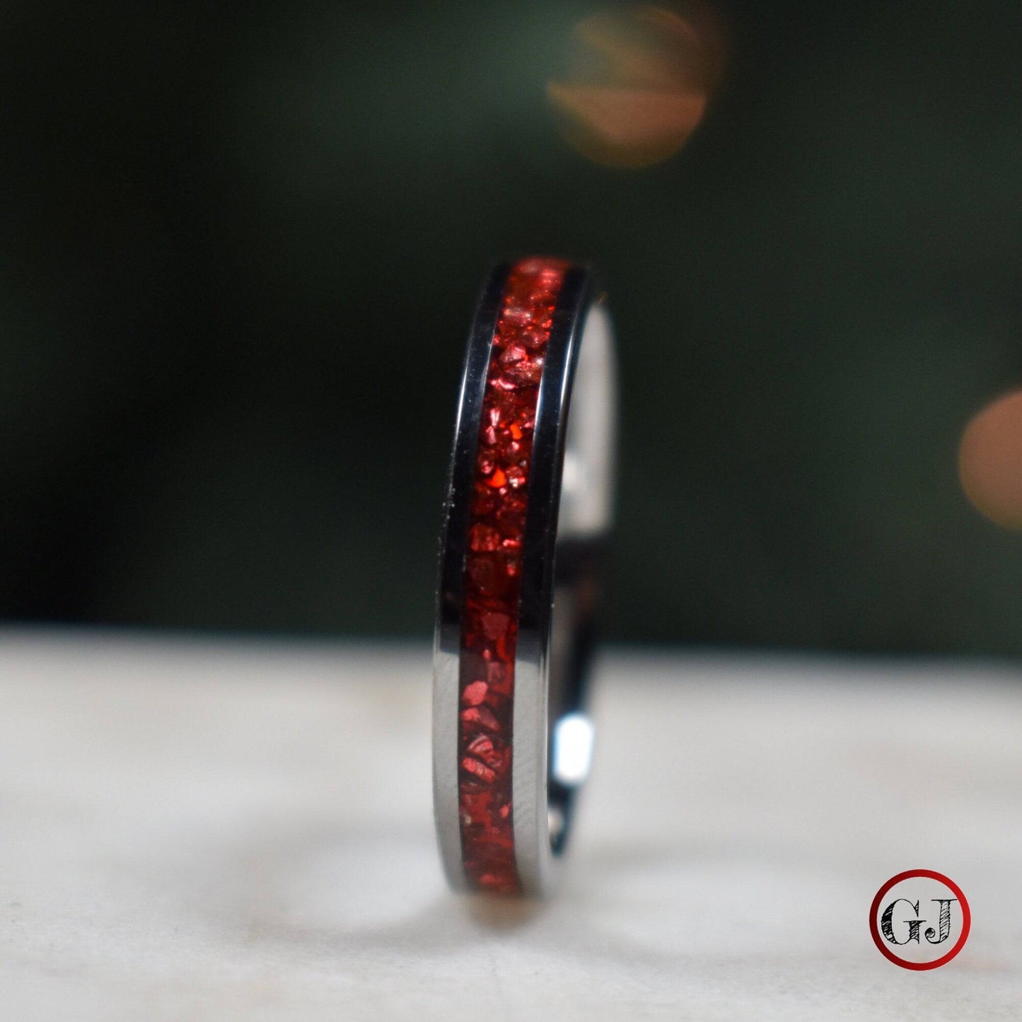 Tungsten 4mm Ring German Ruby Red Glass Wedding Band - Tungsten Titans