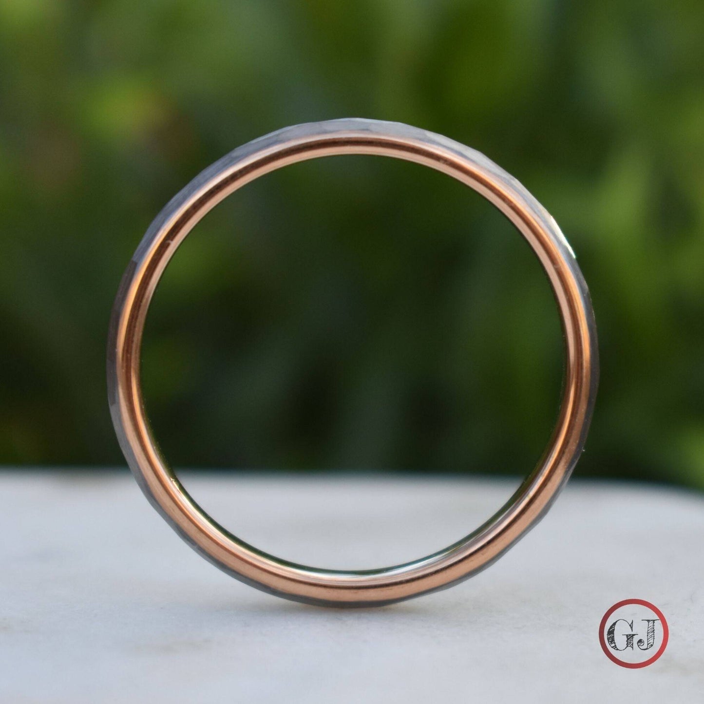 Hammered Tungsten 4mm Ring with Rose Gold Band - Tungsten Titans