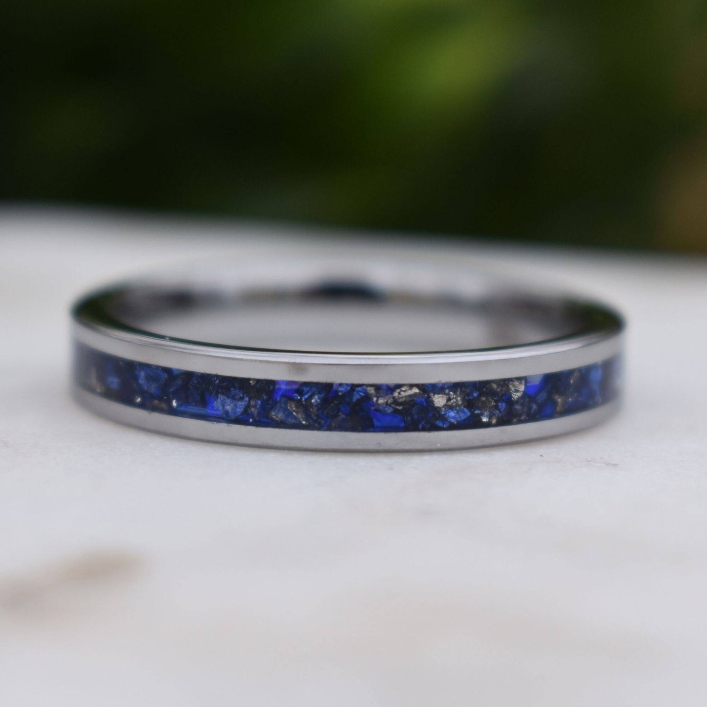 Tungsten 4mm Ring Blue Sapphire German Glass Wedding Band, Womens Ring, Womens Wedding Band - Tungsten Titans