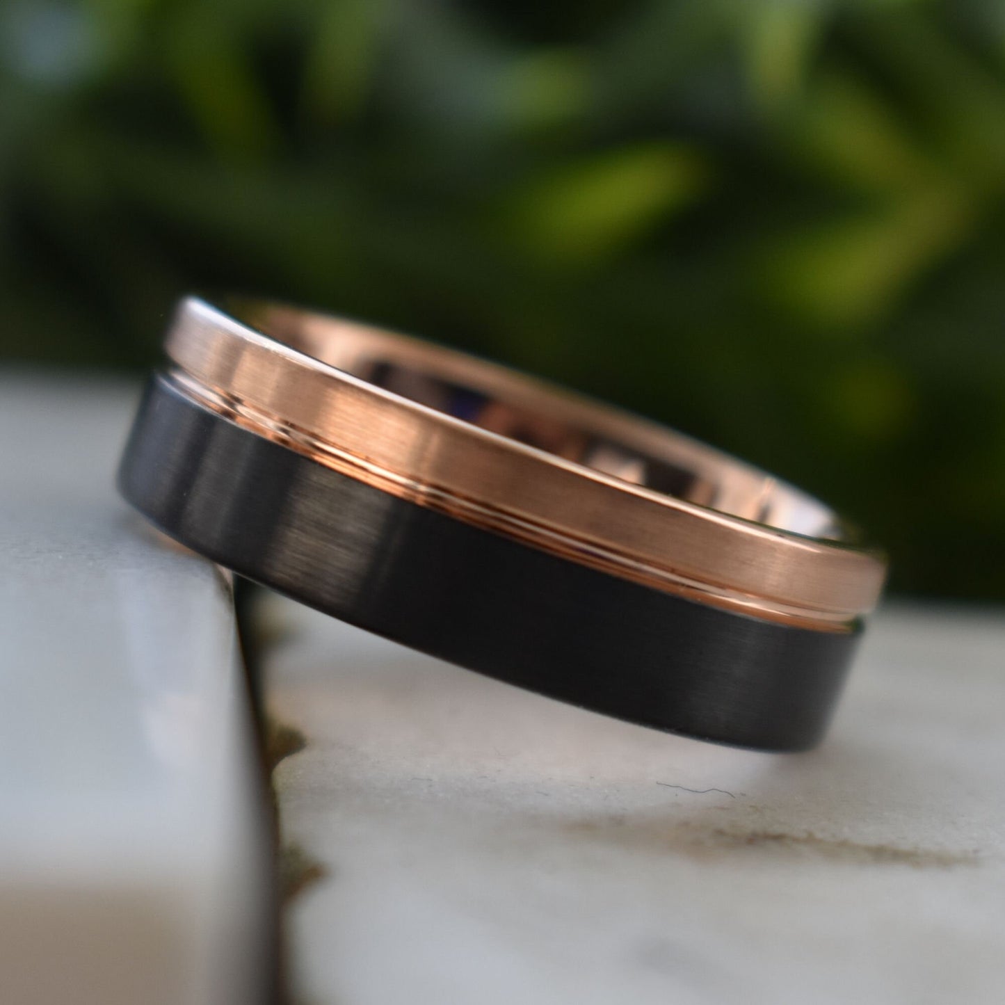 Tungsten Ring 8mm Brushed Black and Rose Gold, Mens Ring, Mens Wedding Band
