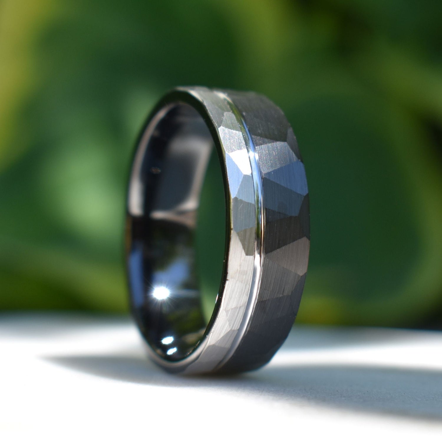 Gilroy White Tungsten Ring with Black Diamond