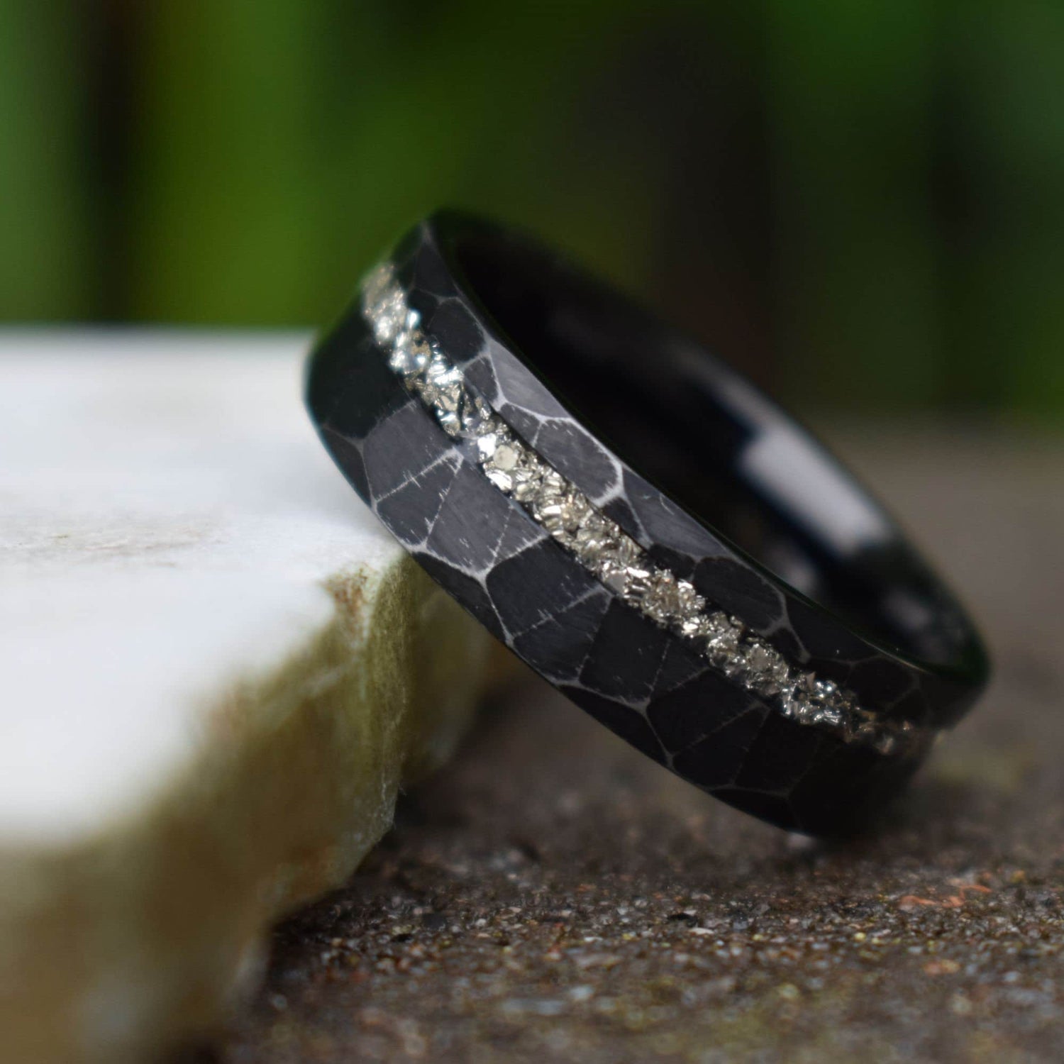 8mm Black Tungsten 900 3 Stone Diamond Wedding Ring 0.17 cttw Two-tone  Beveled Edges Comfort fit, size 8 | Amazon.com