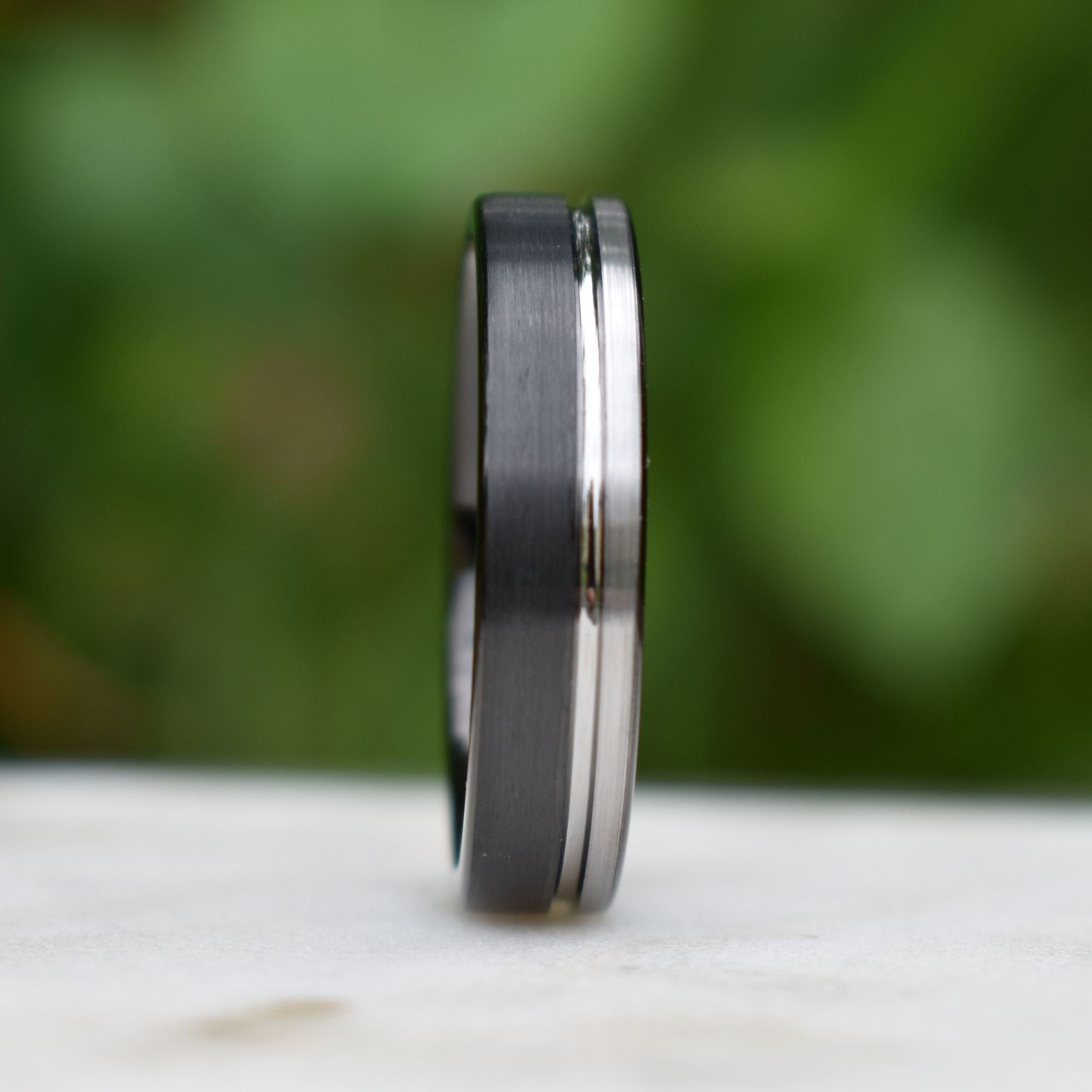 Tungsten Ring 6mm Black and Silver Brushed with Polished Silver Accent, Mens Ring, Mens Wedding Band