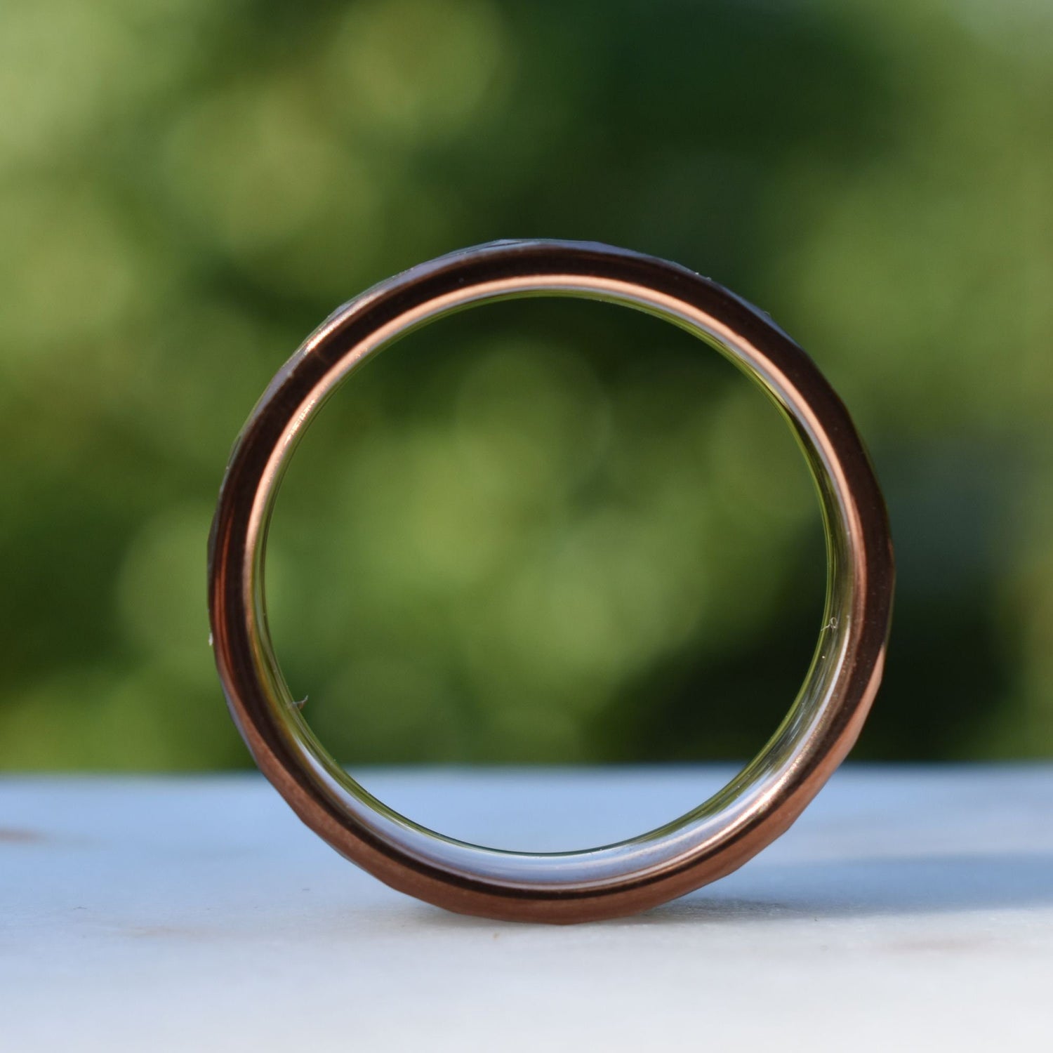 Hammered 8mm Chocolate Tungsten Ring with Rose Gold Accent, Mens Ring, Mens Wedding Band