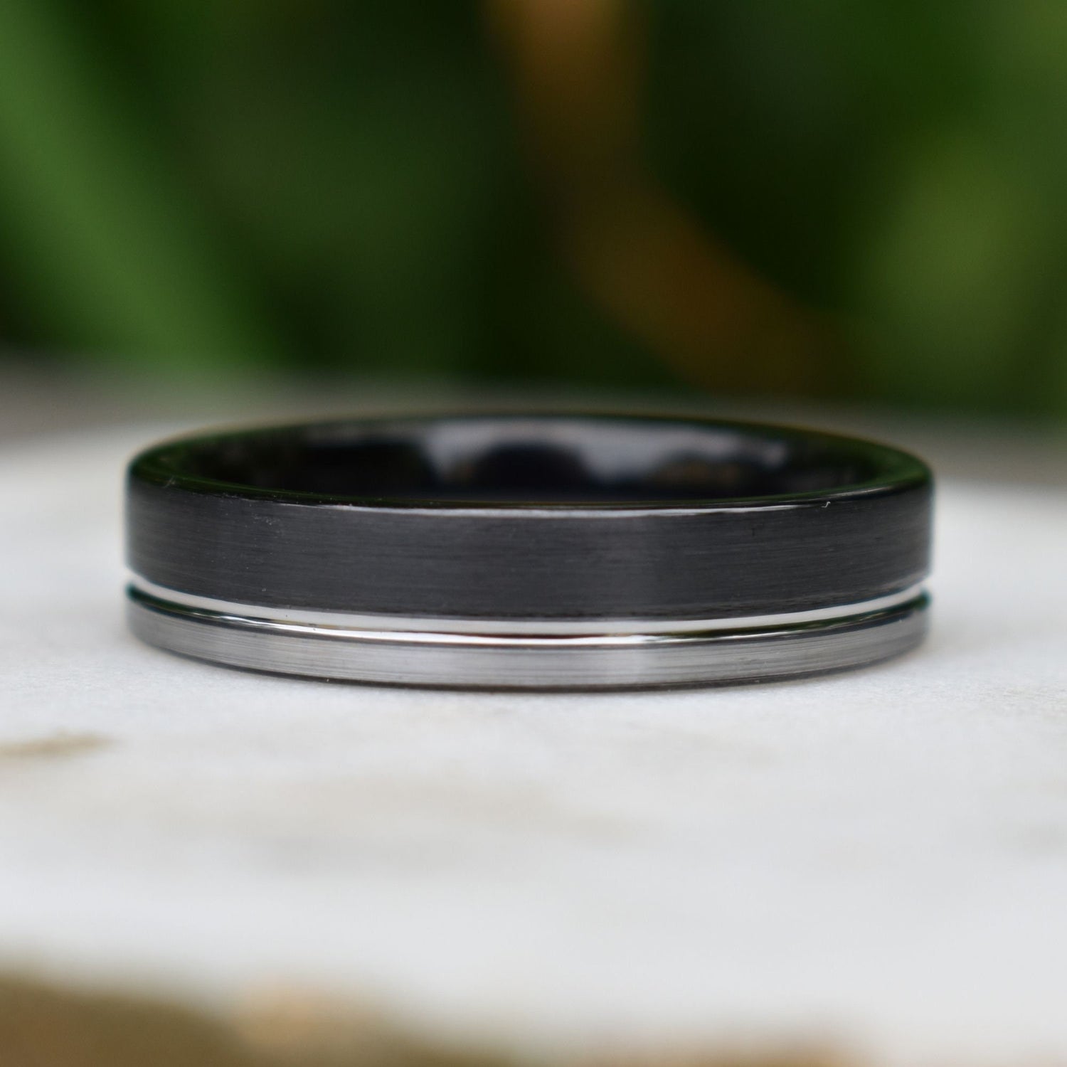 Tungsten Ring 6mm Black and Silver Brushed with Polished Silver Accent, Mens Ring, Mens Wedding Band