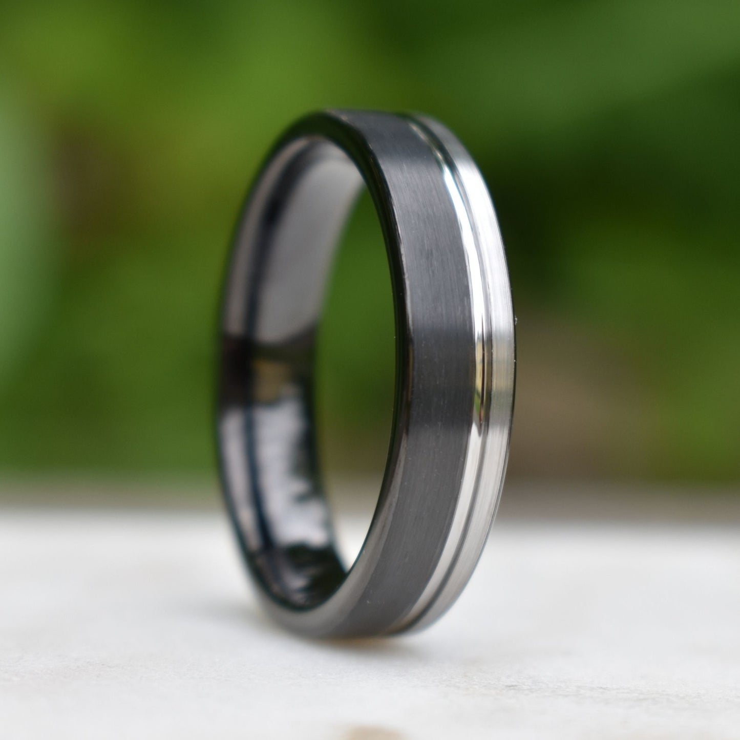 Tungsten Ring 6mm Black and Silver Brushed with Polished Silver Accent, Mens Ring, Mens Wedding Band