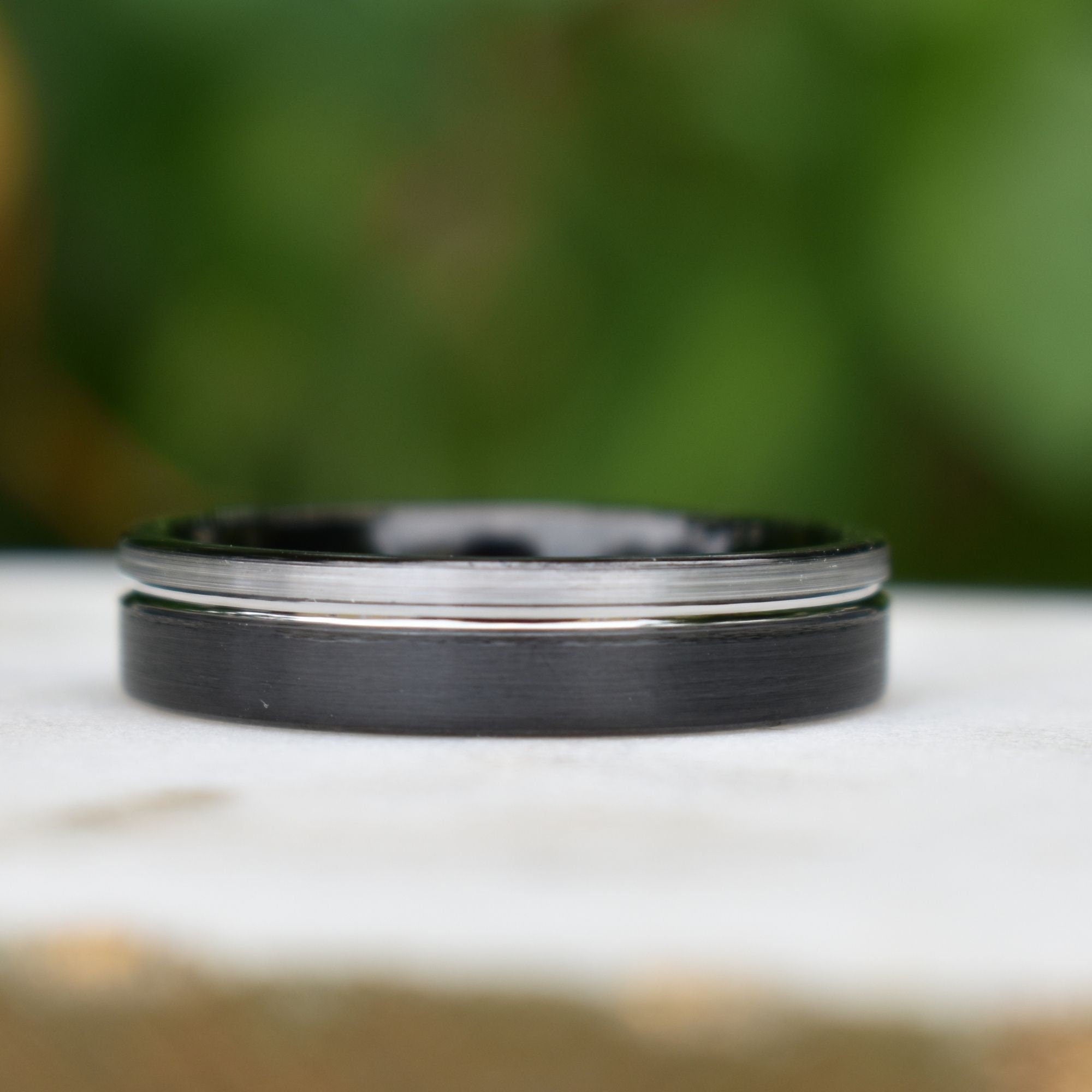 Tungsten Ring 6mm Black and Silver Brushed with Polished Silver Accent, Mens Ring, Mens Wedding Band