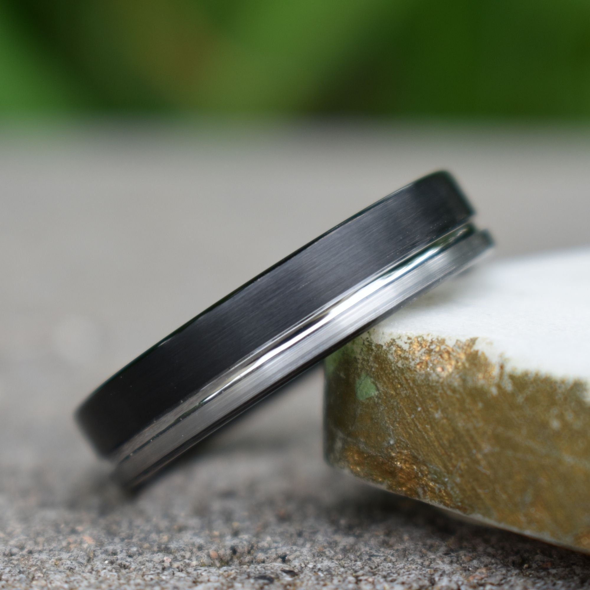 Tungsten Ring 6mm Black and Silver Brushed with Polished Silver Accent, Mens Ring, Mens Wedding Band