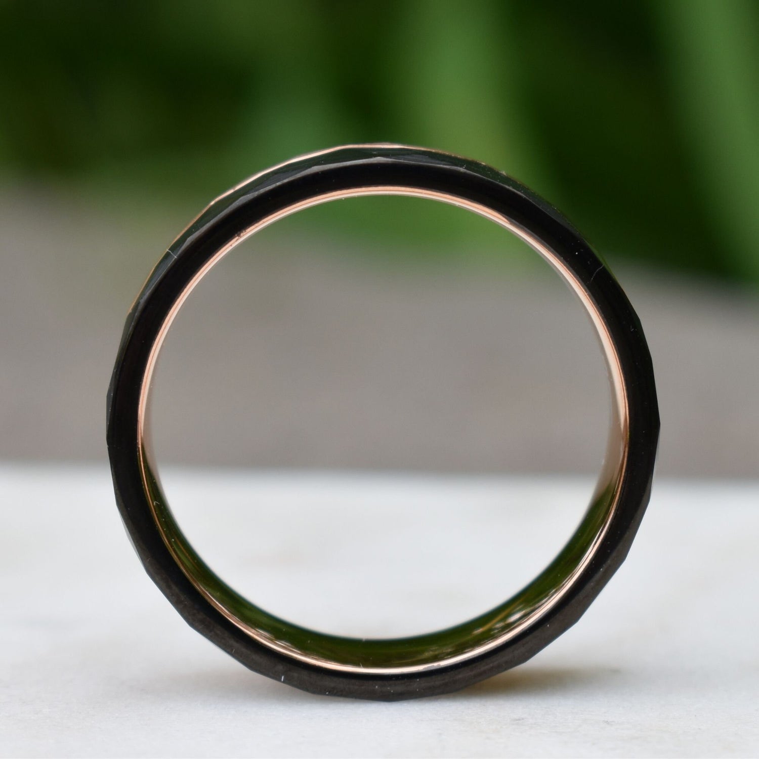 Hammered Tungsten Ring 8mm Black and Rose Gold Brushed with Polished Rose Gold Accent, Mens Ring, Mens Wedding Band