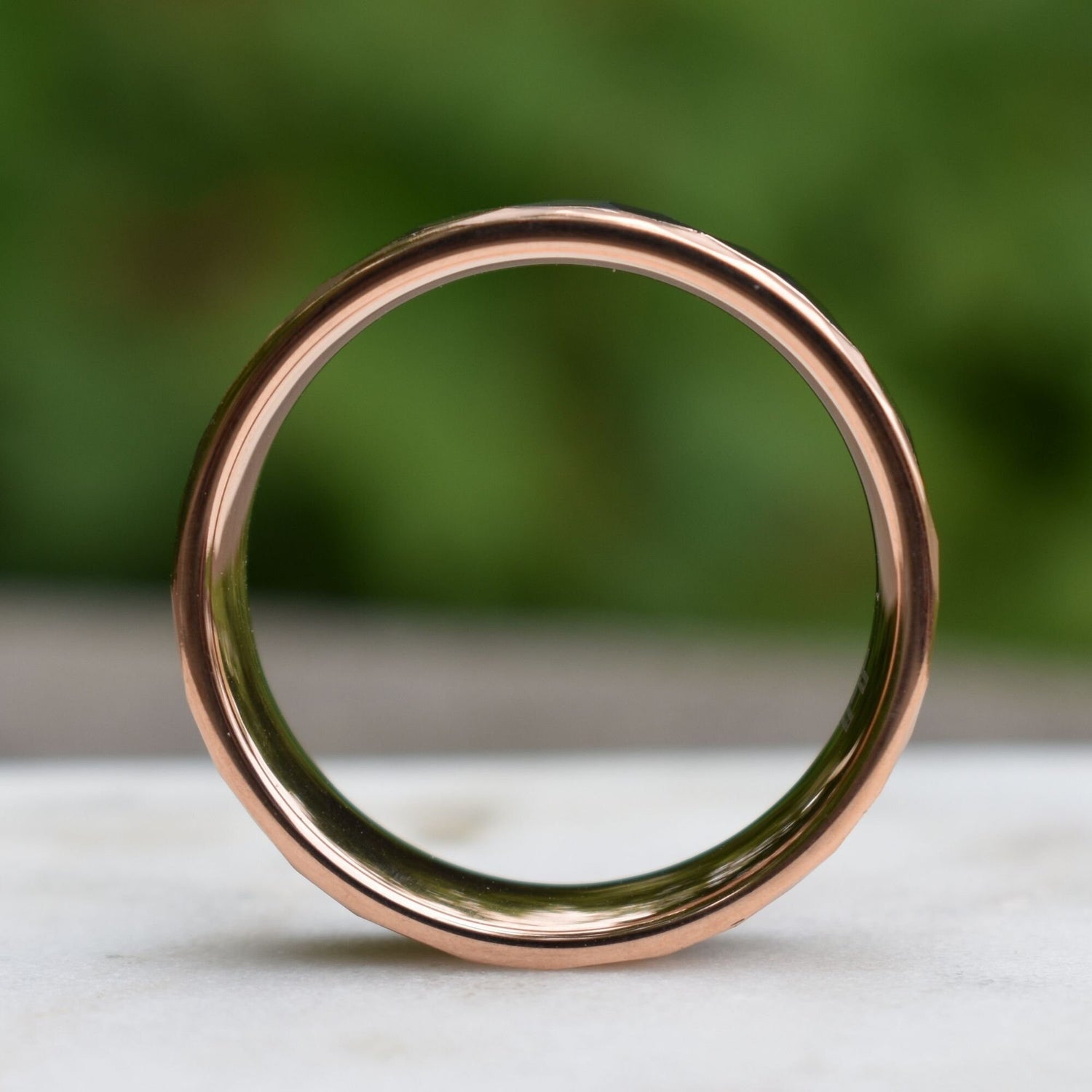 Hammered Tungsten Ring 8mm Black and Rose Gold Brushed with Polished Rose Gold Accent, Mens Ring, Mens Wedding Band