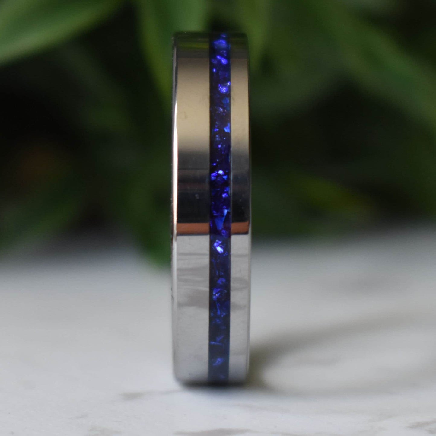 Tungsten 6mm Ring Blue Sapphire German Glass Wedding Band