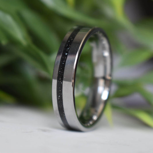 Tungsten 6mm Ring Black Druzy Quartz Wedding Band