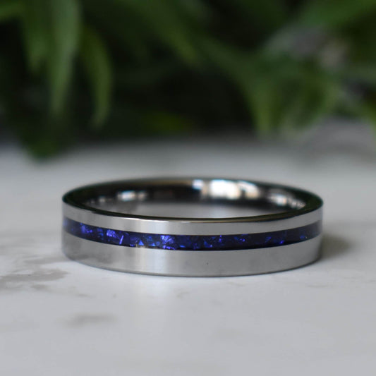 Tungsten 6mm Ring Blue Sapphire German Glass Wedding Band