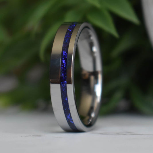 Tungsten 6mm Ring Blue Sapphire German Glass Wedding Band