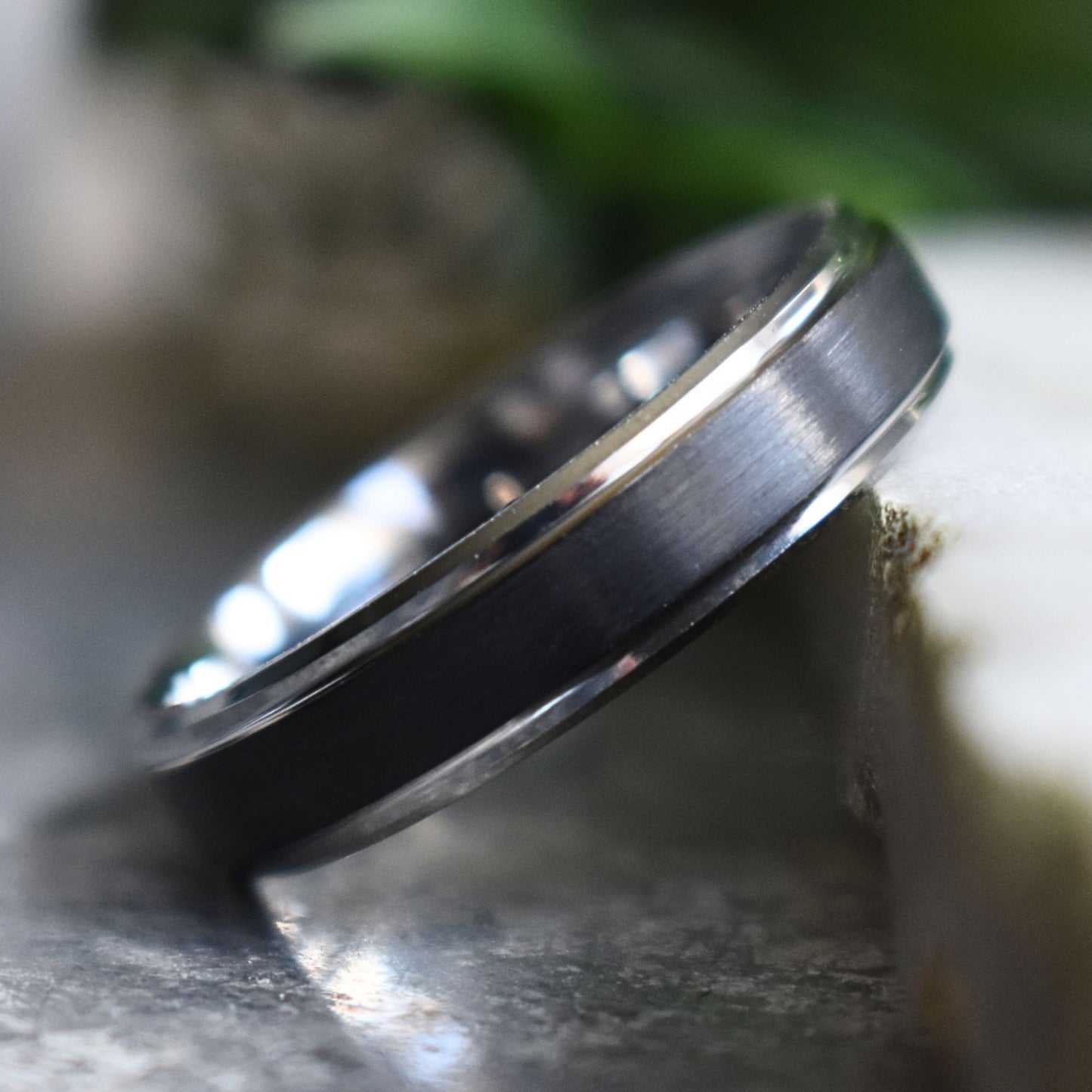 Tungsten 6mm Black Ring with Silver Edges