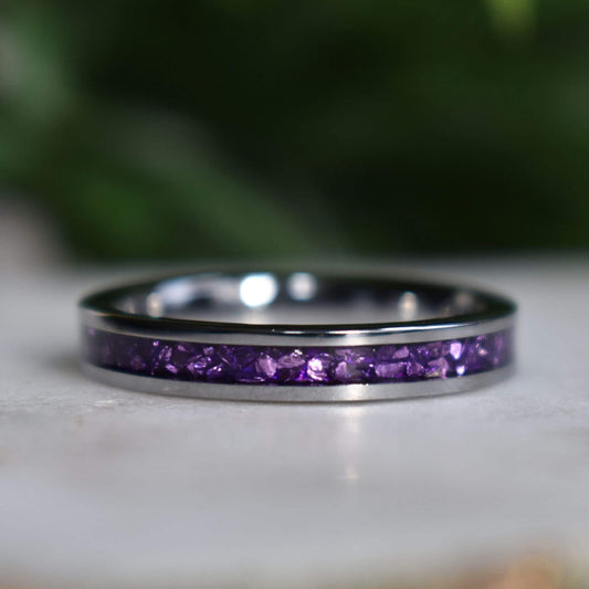 Tungsten 4mm Ring with Amethyst Inlay