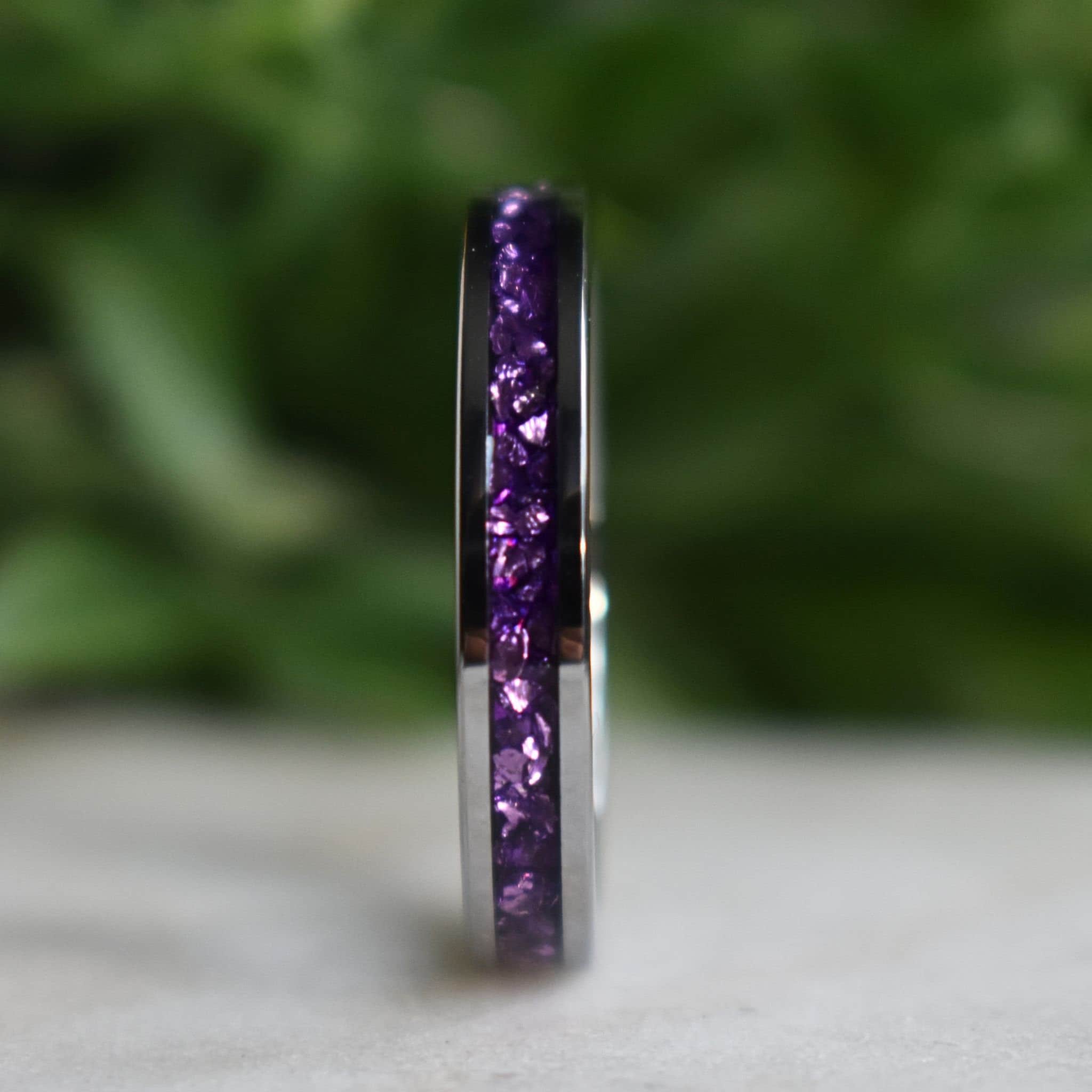 Tungsten 4mm Ring with Amethyst Inlay