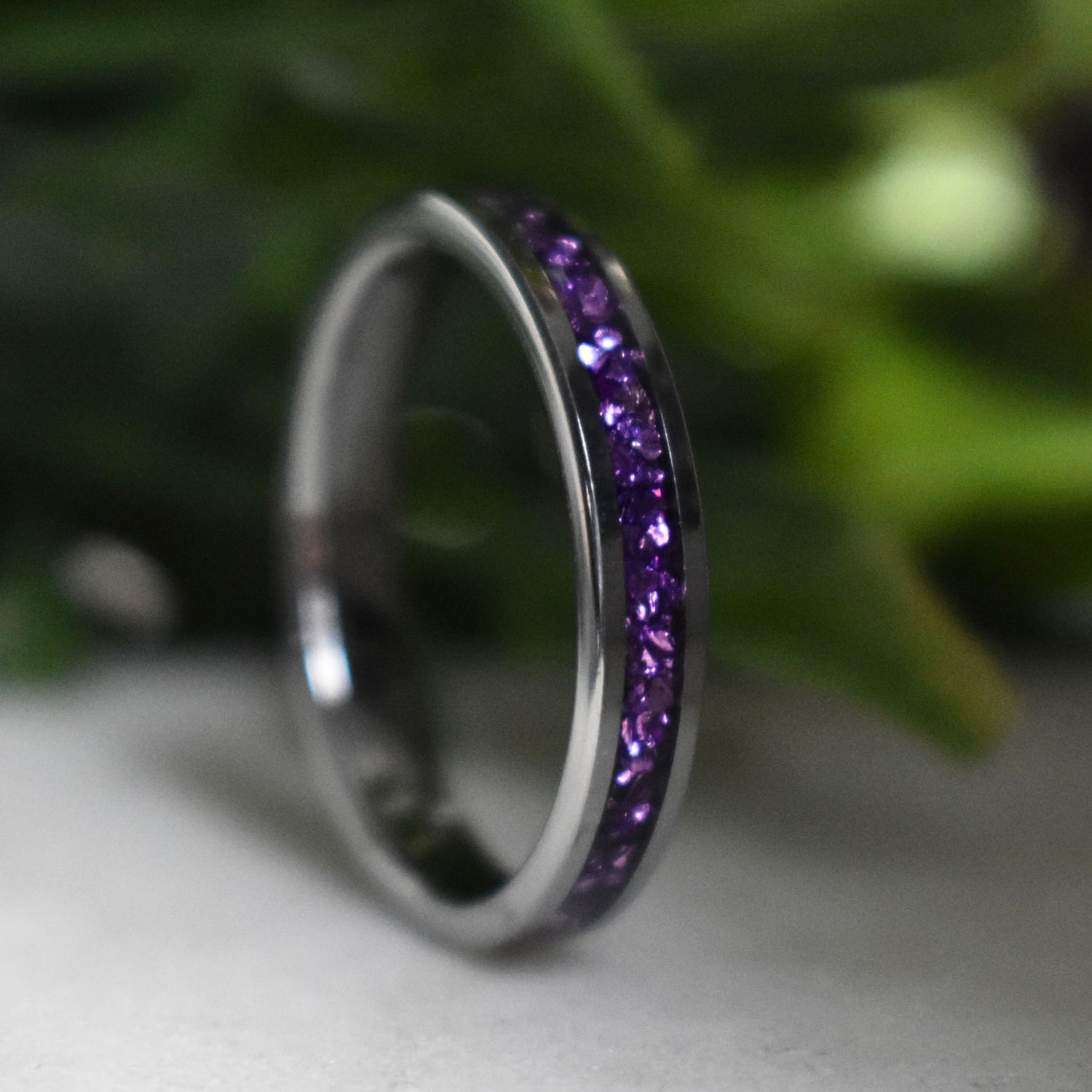 Tungsten 4mm Ring with Amethyst Inlay